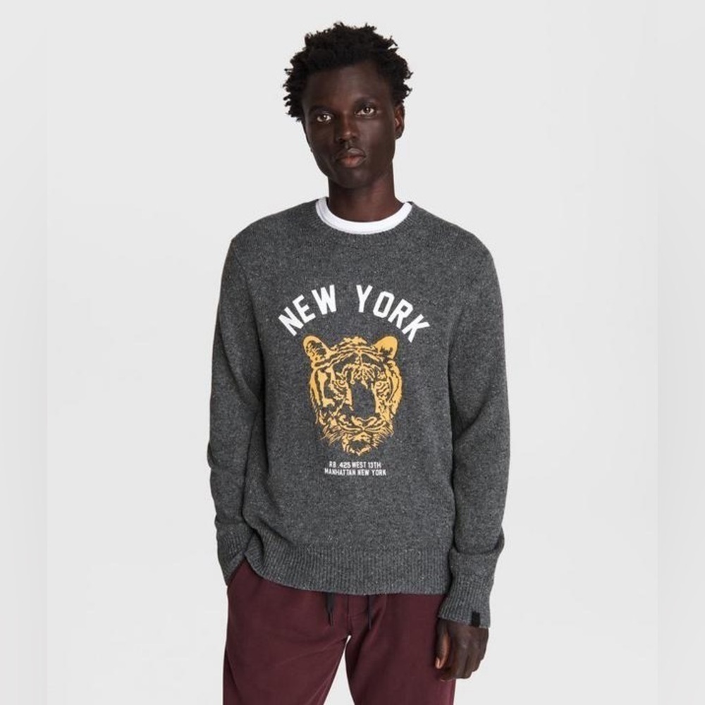 Rag & Bone Donegal Varsity Wool Crew Grey Size Small Sweater